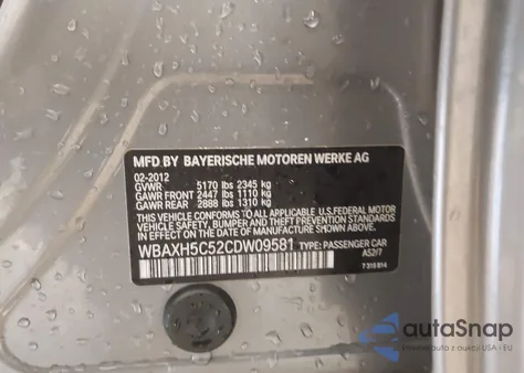 2012 BMW 528I xDrive from USA, damaged, VIN WBAXH5C52CDW09581